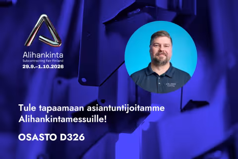 Jollmax Coating osallistuu Alihankintamessuille 29.9.–1.10.2026, osasto D326. Kuvassa yrityksen toimitusjohtaja Markus Olshin ja kutsu tapaamaan asiantuntijoita messuilla.