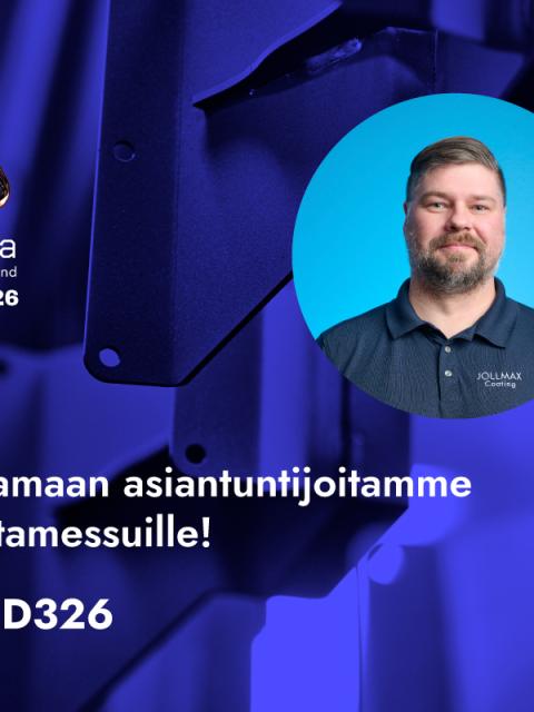 Jollmax Coating osallistuu Alihankintamessuille 29.9.–1.10.2026, osasto D326. Kuvassa yrityksen toimitusjohtaja Markus Olshin ja kutsu tapaamaan asiantuntijoita messuilla.